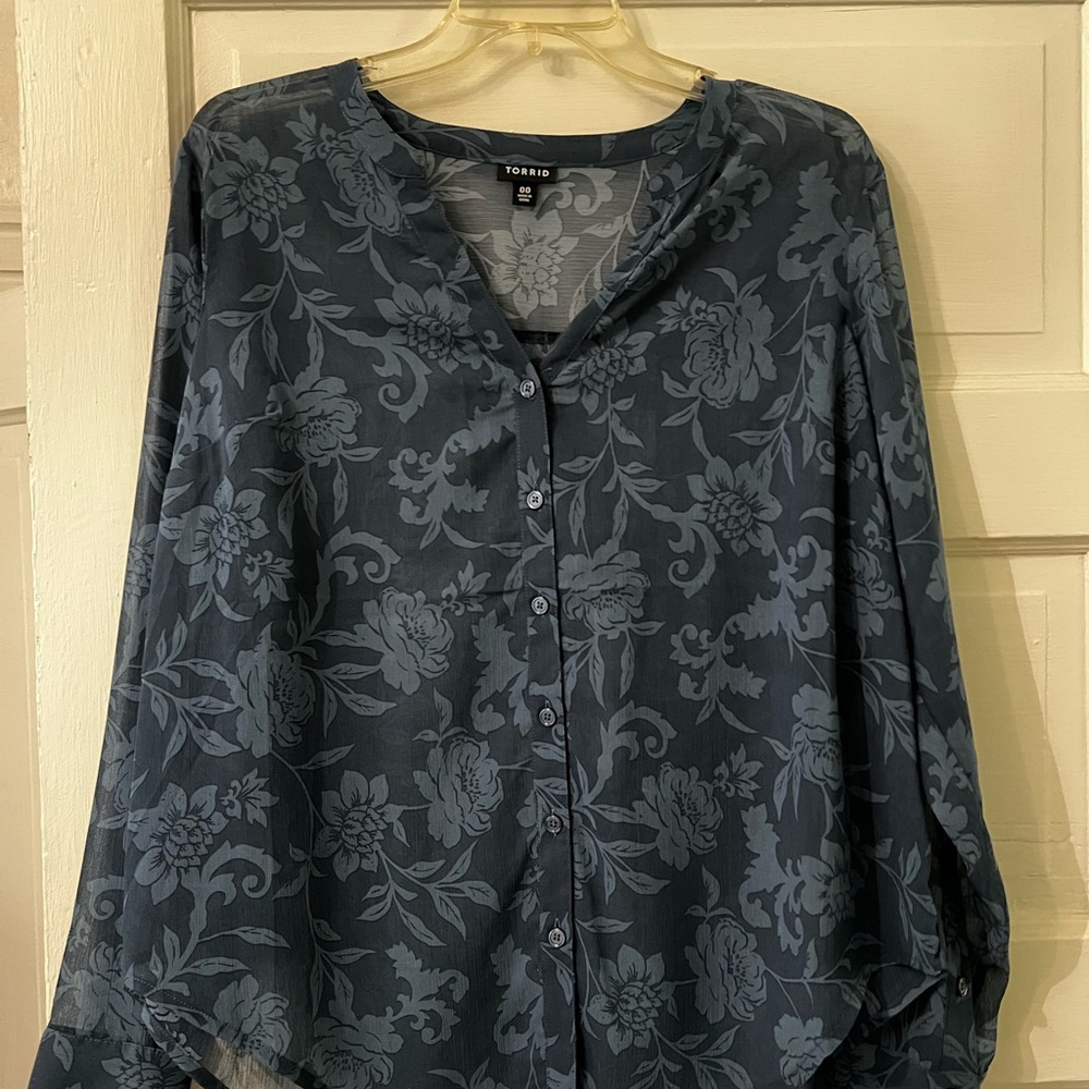 Torrid Blue Buttoned Sleeve Blouse